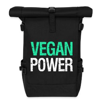 VEGAN POWER – Funny vegan saying with humor - Roll Top Backpack - black - Front