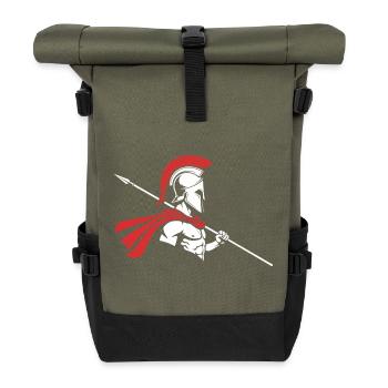 Spartan Profile Spear Logo Maskottchen Krieger - Rolltop Rucksack - Olive/Schwarz - Vorne