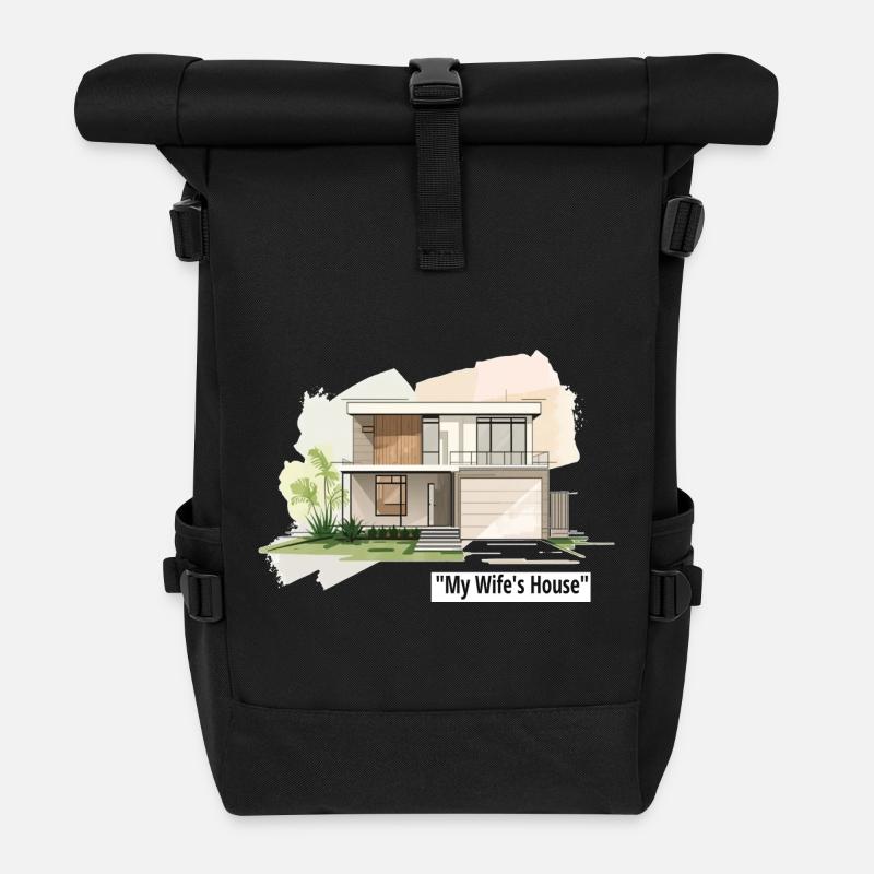 Ultra Modern Family Home Illustration - Roll Top Backpack - black