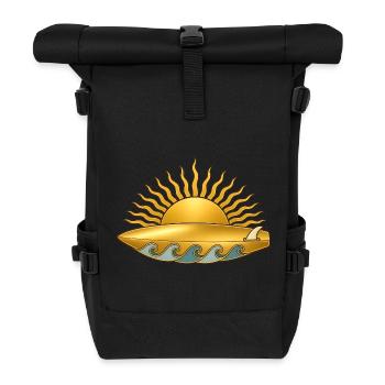 Golden sun with surfboard and sea waves - Roll Top Backpack - black - Front