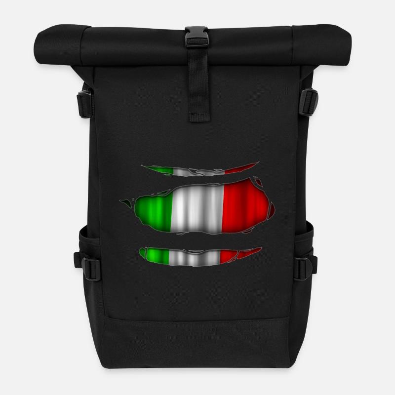 Italien Flagge Aufgerissen 017 - Rolltop Rucksack - Schwarz