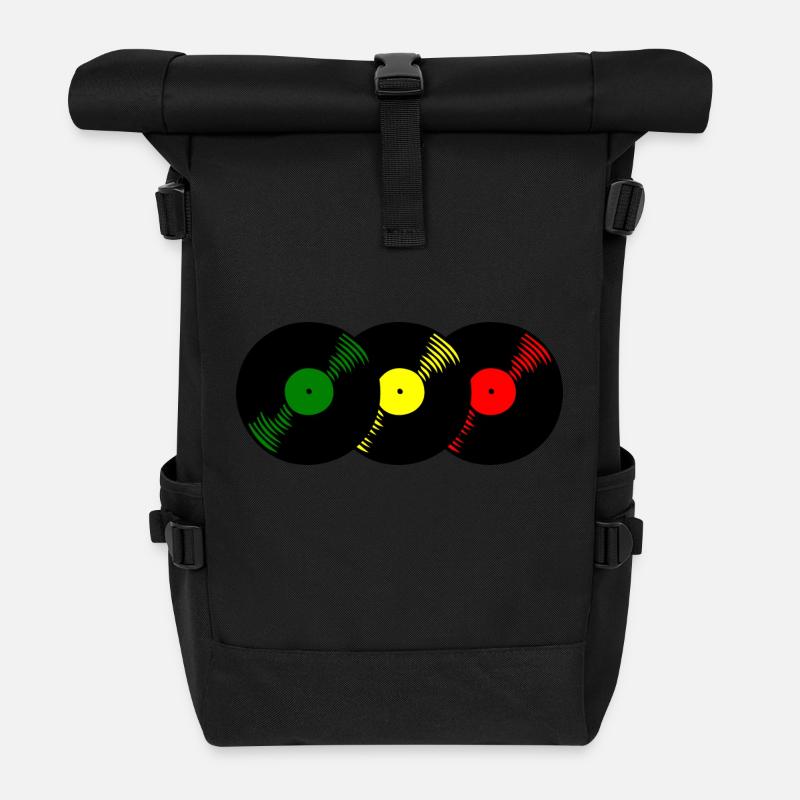 Reggae Schallplatten - Rolltop Rucksack - Schwarz