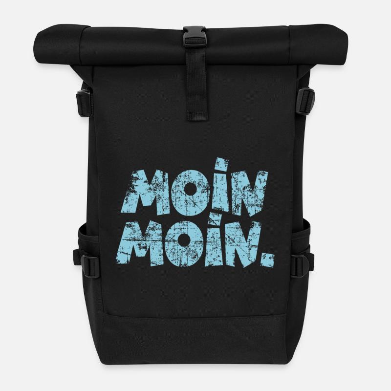 Moin Moin. (Vintage Hellblau) Guten Morgen - Rolltop Rucksack - Schwarz