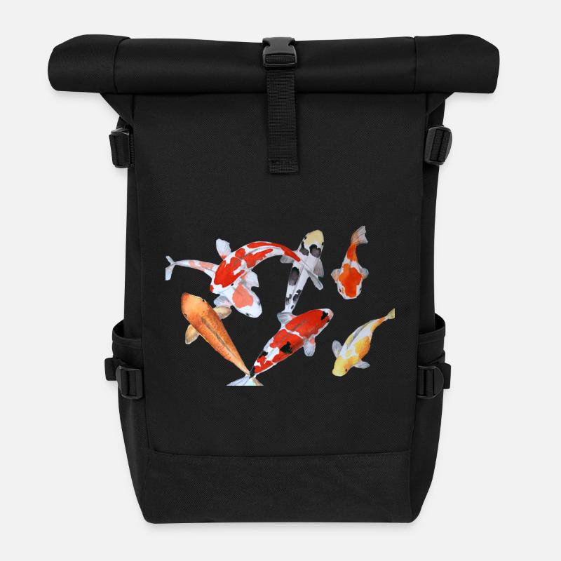 Elegantes Koi-Fisch-Aquarell-Design - Rolltop Rucksack - Schwarz