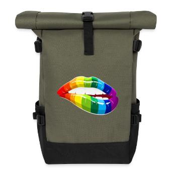 Rainbow Lips - LGBT Homosexualität Liebe Mund - Rolltop Rucksack - Olive/Schwarz - Vorne