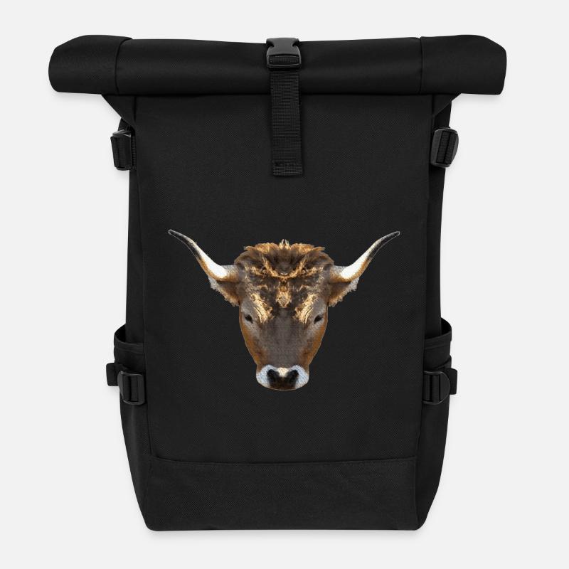 Stiergesicht, landtier outfits, Stierkopf - Rolltop Rucksack - Schwarz