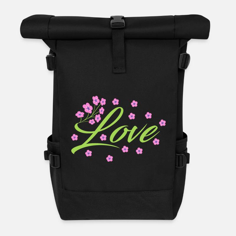 Love - Flowers - Rolltop Rucksack - Schwarz