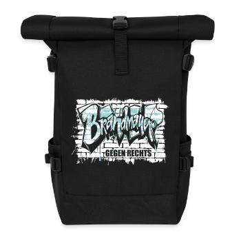Brandmauer - Gegen Rechts, gegen Hetze - Rolltop Rucksack - Schwarz - Vorne