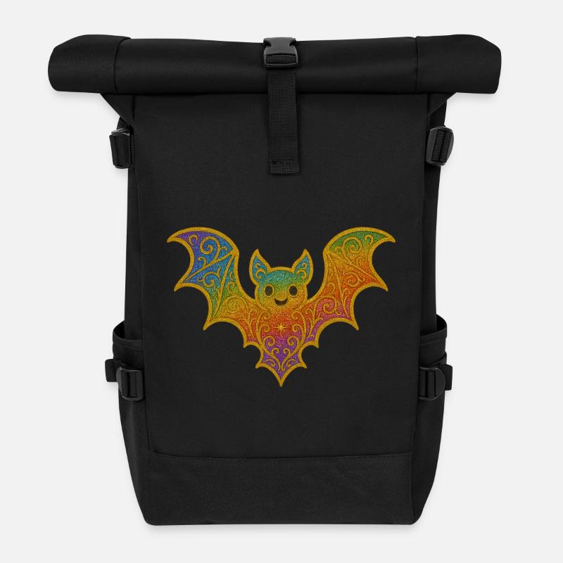 Regenbogenfledermaus mit Glitterrand - Rolltop Rucksack - Schwarz