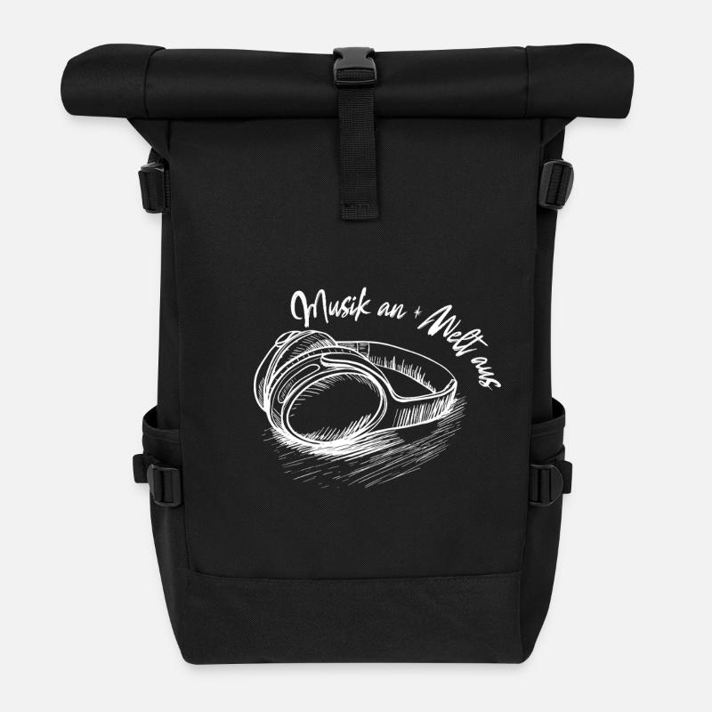 Kopfhörer: Musik an - Welt aus - Rolltop Rucksack - Schwarz