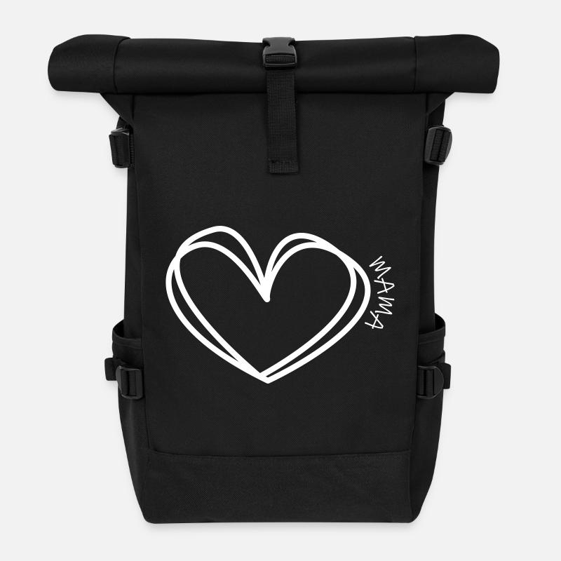 Hand Drawn Heart Line Doodle - Roll Top Backpack - black