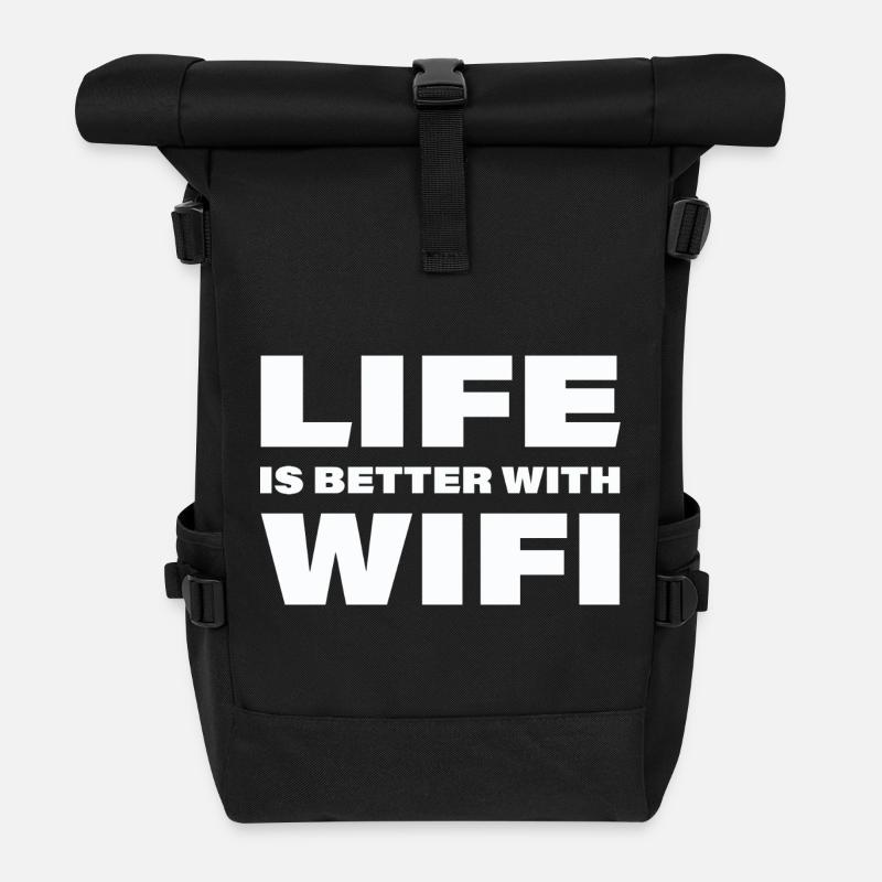 LIFE IS BETTER WITH WIFI - Rolltop Rucksack - Schwarz