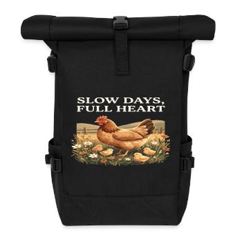 Slow Days, Full Heart Chickens Cottagecore Farm - Roll Top Backpack - black - Front
