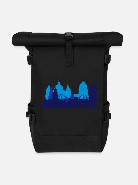 Leipzig Skyline - Roll Top Backpack - black