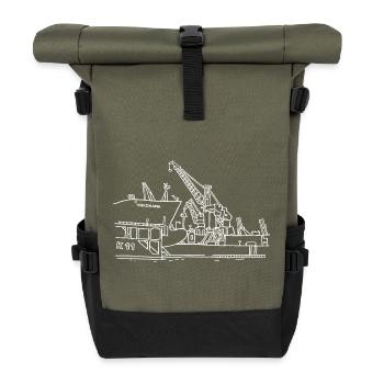 Hamburger Hafen (Dock 11) weiss - Rolltop Rucksack - Olive/Schwarz - Vorne