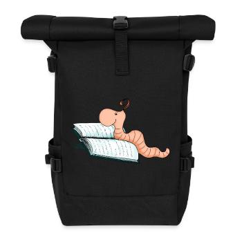 Bücherwurm Willi - Rolltop Rucksack - Schwarz - Vorne