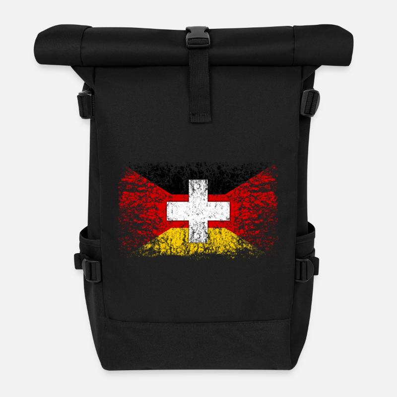 Deutschland Schweiz 001 - Rolltop Rucksack - Schwarz
