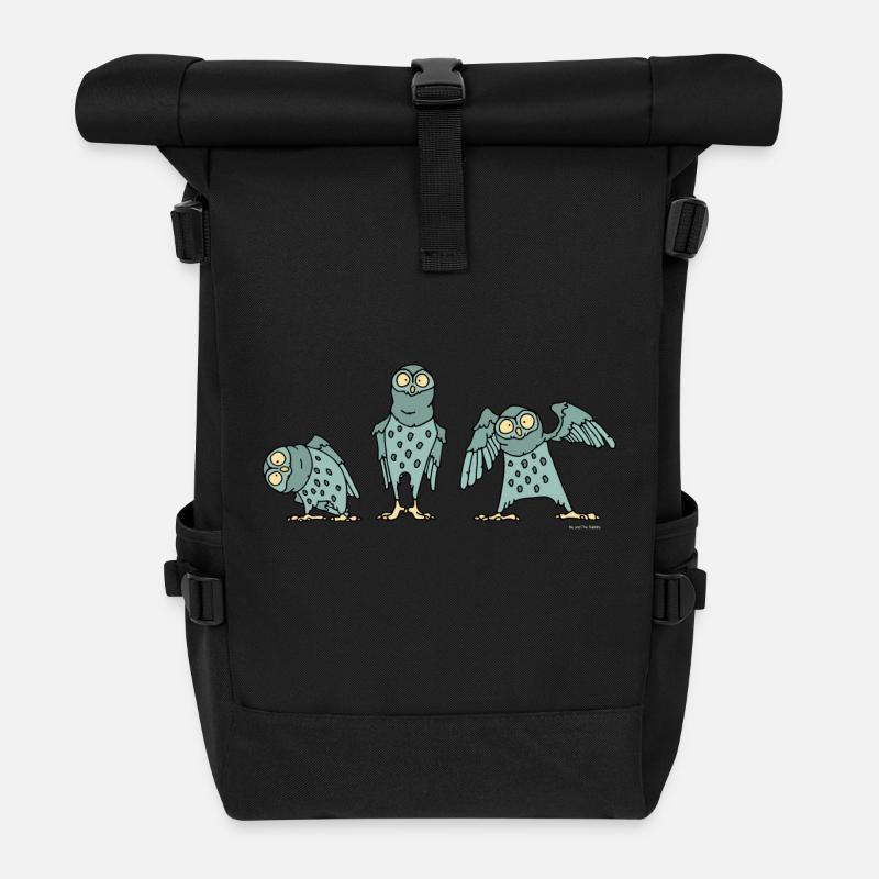 Eulen - türkis - Rolltop Rucksack - Schwarz