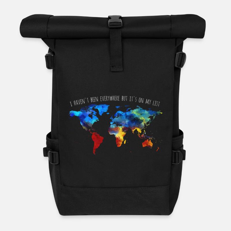 I Have not Been Everywhere But It's On My List - Roll Top Backpack - black
