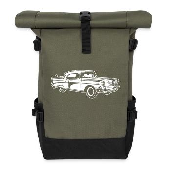 Chevy Bel Air / Oldtimer 01_weiß - Rolltop Rucksack - Olive/Schwarz - Vorne
