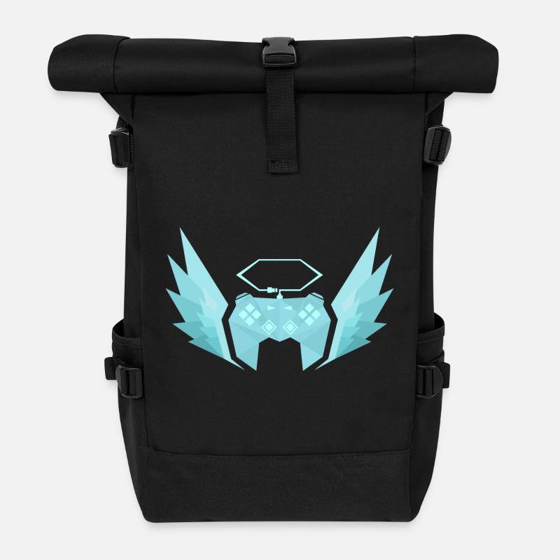 Controller mit Fügeln (Pastell-Türkis) - Rolltop Rucksack - Schwarz