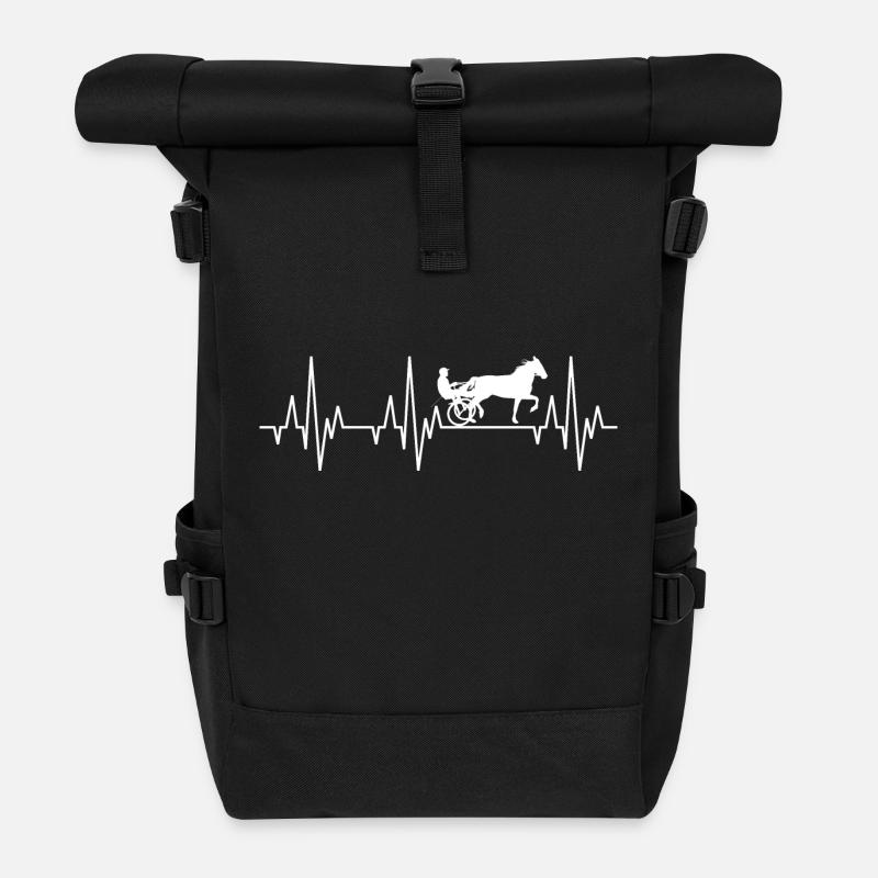 Heartbeat ECG harness racing horse racing horse - Roll Top Backpack - black