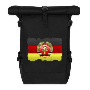 DDR Wappen auf Deutschlandfahne in Stein - Rolltop Rucksack - Schwarz - Vorne