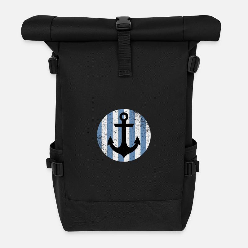 Anker im Streifenhimmel - Rolltop Rucksack - Schwarz