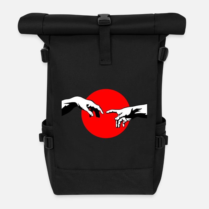 The Creation of Adam hands inspiration design - Roll Top Backpack - black
