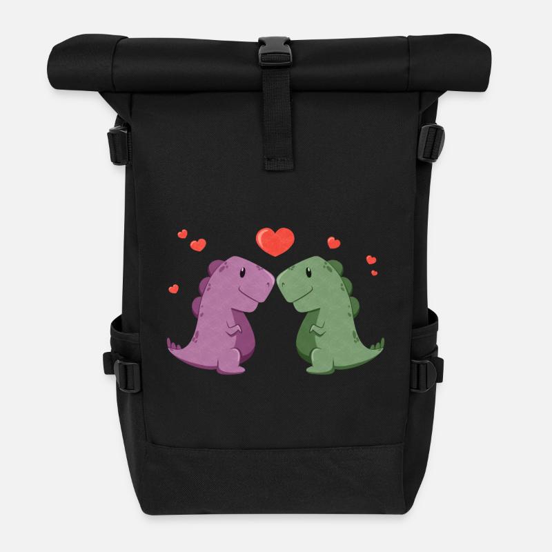 Süße Dinos mit Herz - Rolltop Rucksack - Schwarz