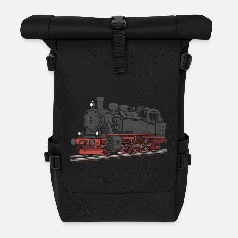 Lok Lokomotive Eisenbahn - Rolltop Rucksack - Schwarz