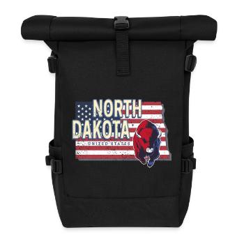 North Dakota United States Vintage USA Design - Roll Top Backpack - black - Front