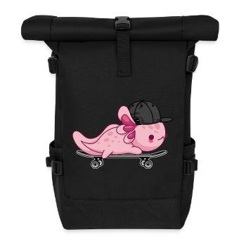 Cooles Axolotl-Skateboarding – Kawaii-Stil - Rolltop Rucksack - Schwarz - Vorne
