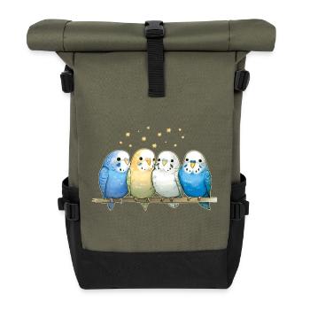 Wellensittiche Gruppe - Rolltop Rucksack - Olive/Schwarz - Vorne