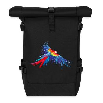 Parrot feathers Aras bird birds wing parrot bird - Roll Top Backpack - black - Front