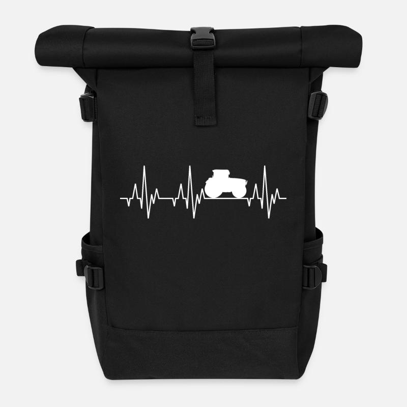 Herzschlag EKG Traktor Trecker Ackerschlepper - Rolltop Rucksack - Schwarz