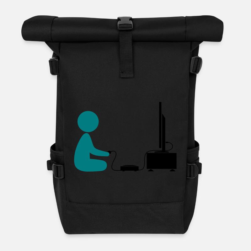 Un garçon joue avec sa console de jeux - Sac à dos roll top - noir