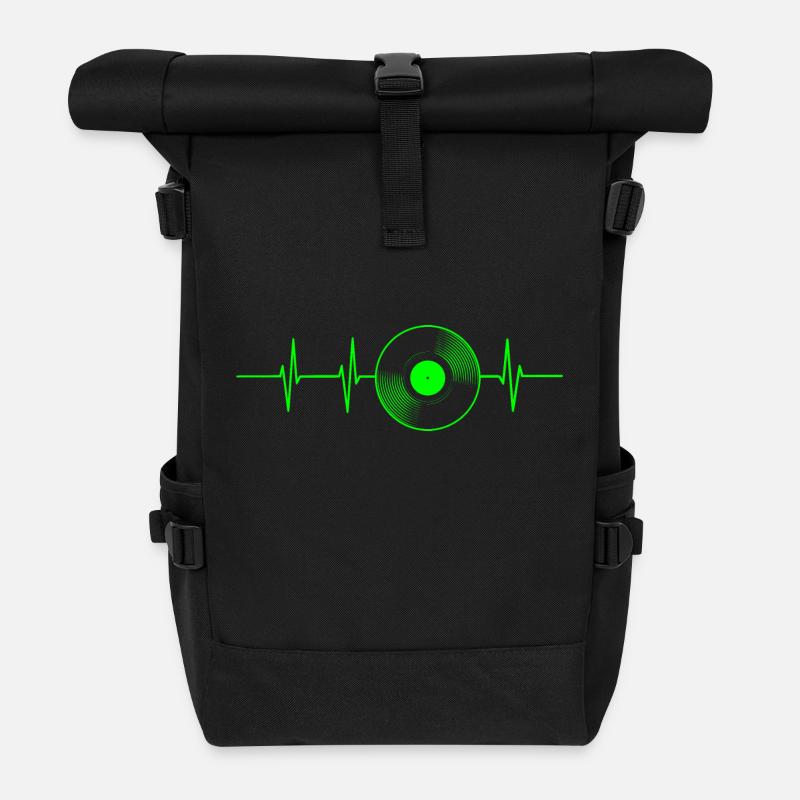 Herzfrequenz Schallplatte - Rolltop Rucksack - Schwarz