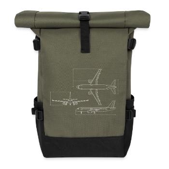 Dessin technique du plan d’avion - Sac à dos roll top - olive/noir - Devant