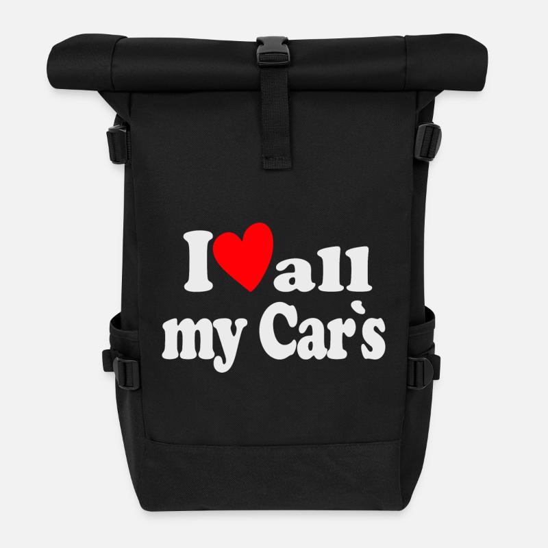 J’aime toutes mes voitures - Sac à dos roll top - noir