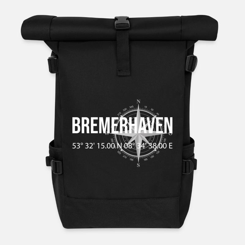 Koordinaten Bremerhaven - Rolltop Rucksack - Schwarz