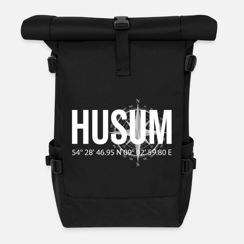 Koordinaten Husum - Rolltop Rucksack - Schwarz
