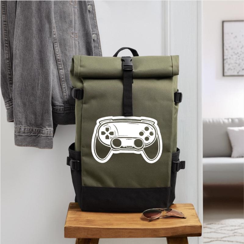 Video Game Controller Drawing Roll Top Backpack