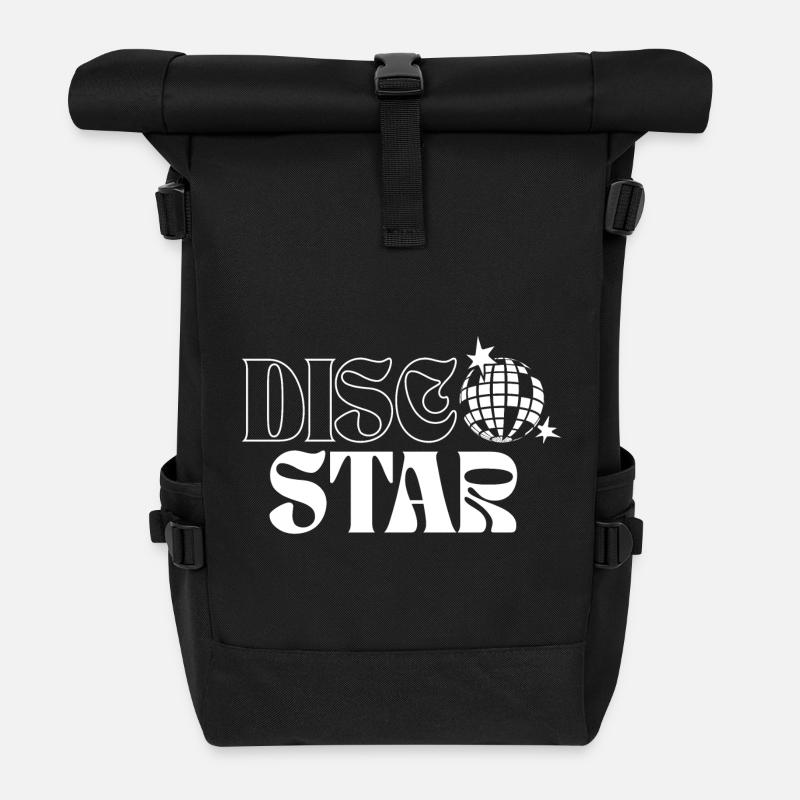 Motif d’étoiles disco rétro - Sac à dos roll top - noir