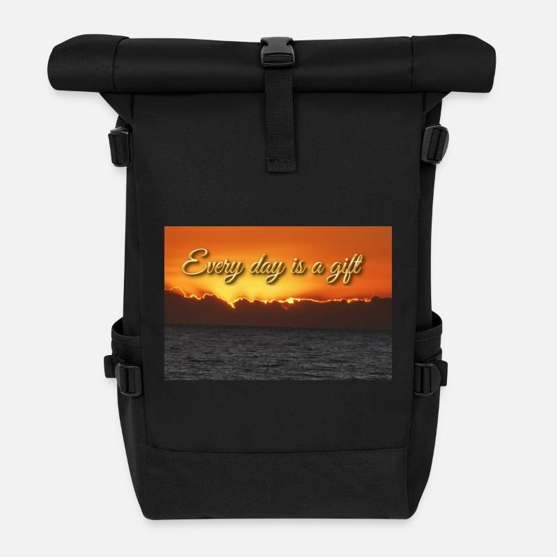 Every day is a gift - Roll Top Backpack - black