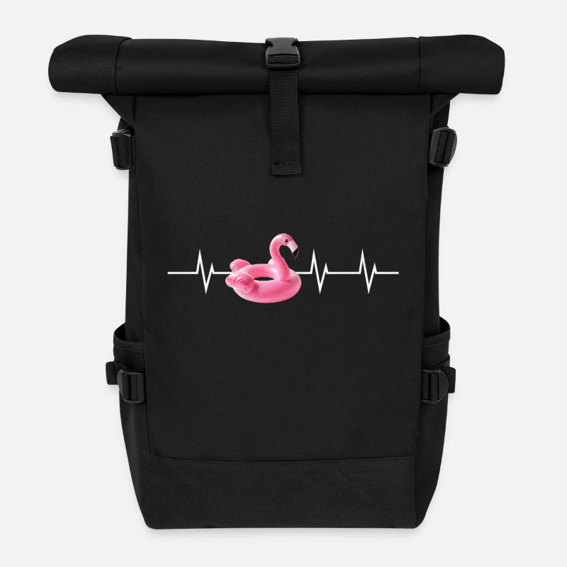 Heartbeat in Pink - Flamingo Edition - Roll Top Backpack - black