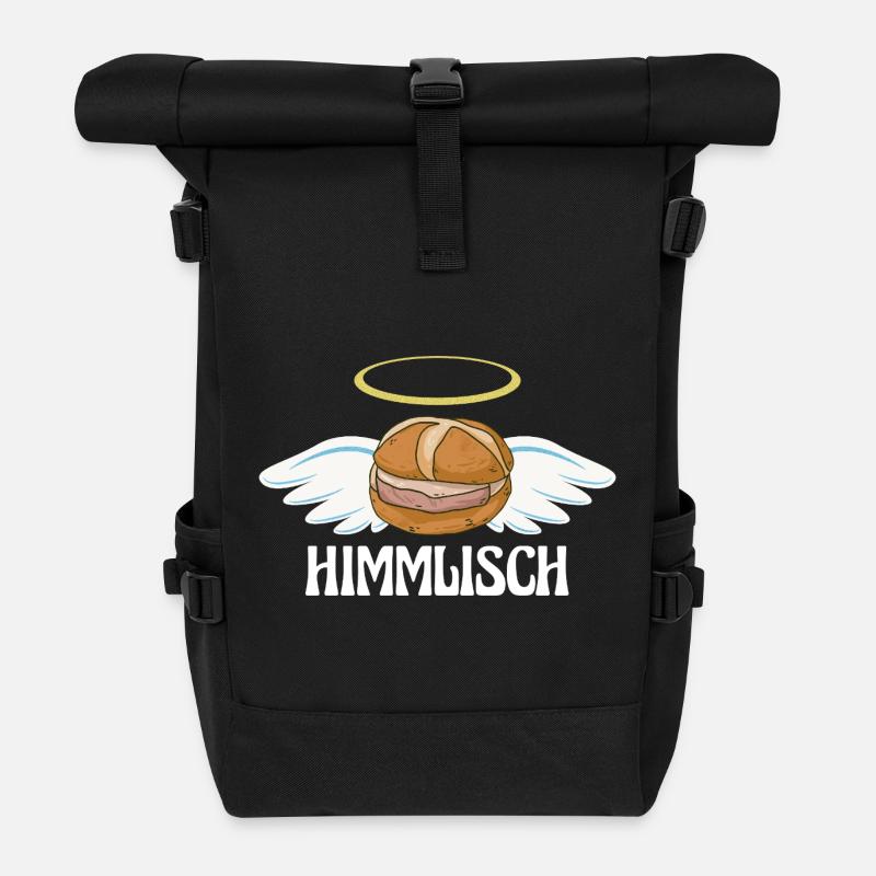 Himmlisch bayrische Leberkassemmel mit Flügeln  - Rolltop Rucksack - Schwarz