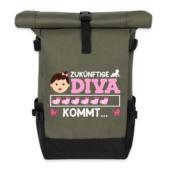 Bald Mama ZUKÜNFTIGE DIVA KOMMT Lustiges - Rolltop Rucksack - Olive/Schwarz - Vorne