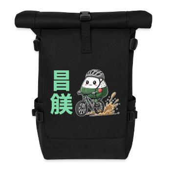 Kawaii Onigiri Cyclist Mud Splash - Roll Top Backpack - black - Front