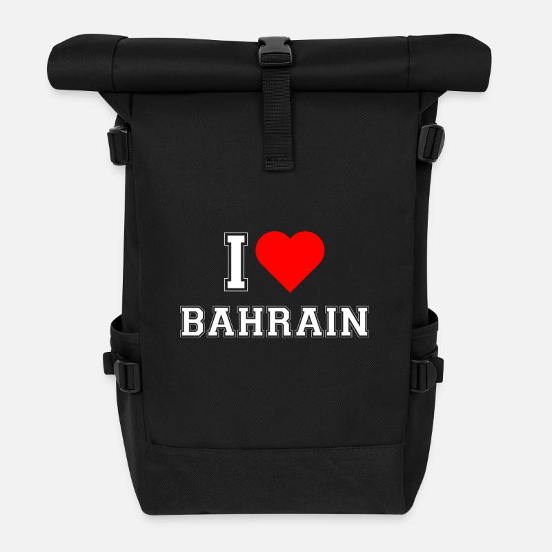 I love Bahrain - Roll Top Backpack - black